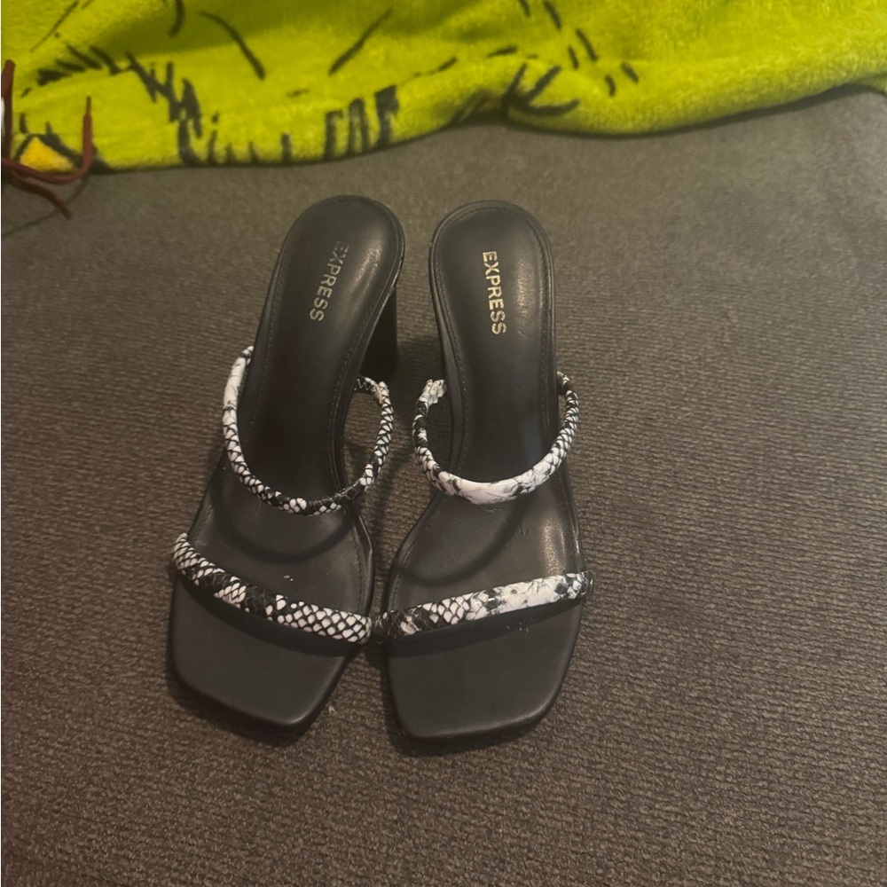 Express Snakeskin Black and White Heels